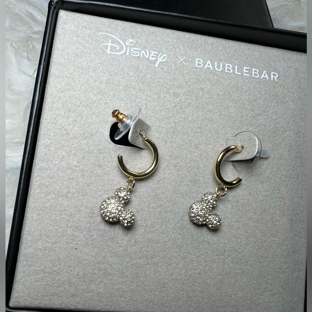 Disney Baublebar Mickey Mouse Silhouette Bow Dangle Earrings with stones NIB NWT - Picture 4 of 4